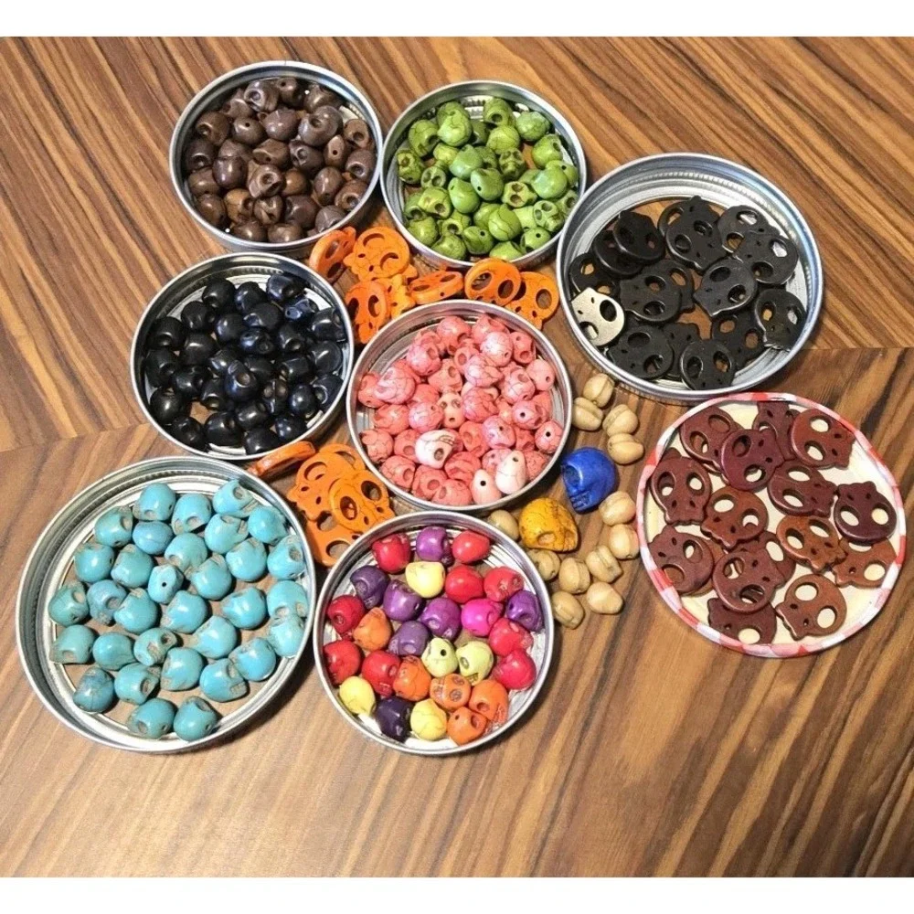 Assorted Skull Gothic Day of the Dead Stone Beads Lot of 258 Various Sizes